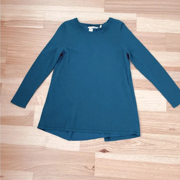 Soft surroundings M mixed media sweater tunic top in teal, wool blend - Picture 1 of 11